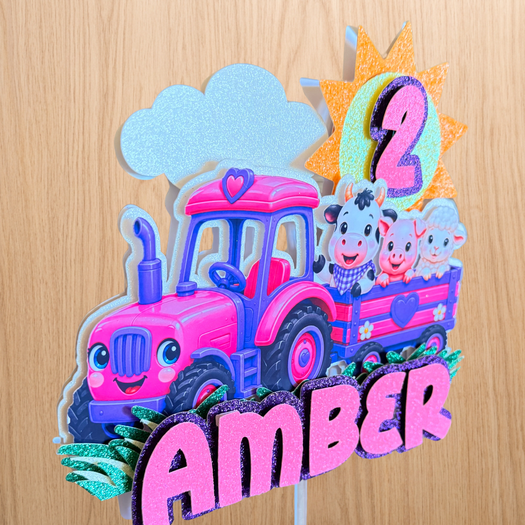 Farm Tractor Cake Topper | Personalised Name & Age Birthday Decoration
