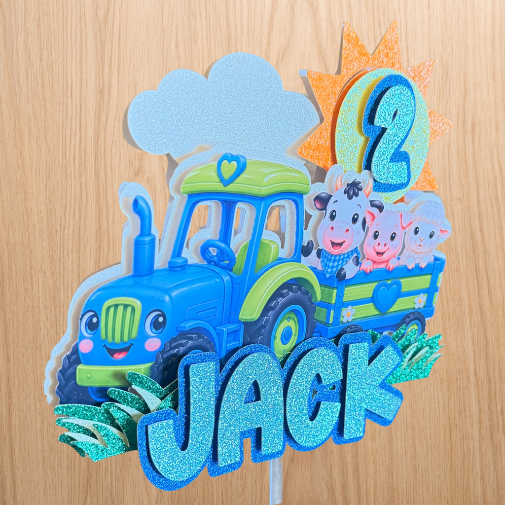 Farm Tractor Cake Topper | Personalised Name & Age Birthday Decoration