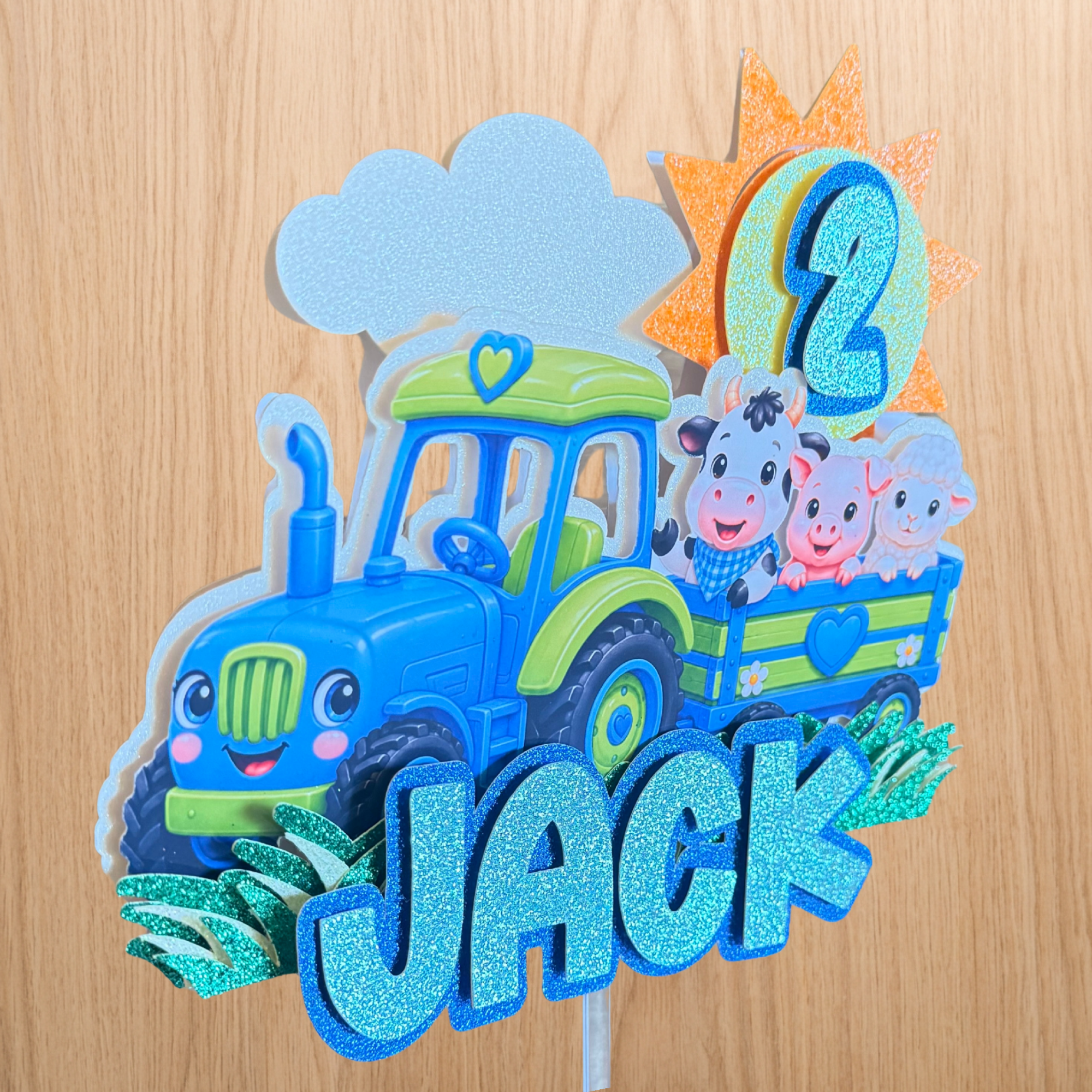Farm Tractor Cake Topper | Personalised Name & Age Birthday Decoration