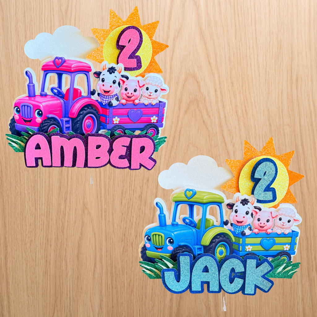 Farm Tractor Cake Topper | Personalised Name & Age Birthday Decoration