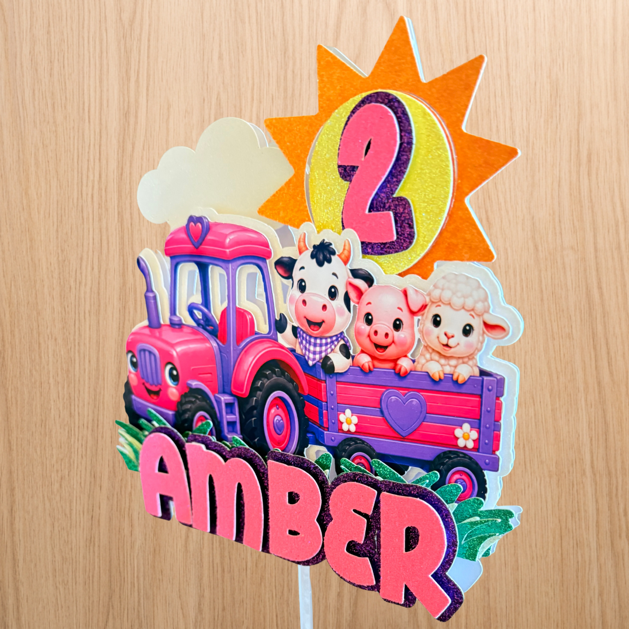 Farm Tractor Cake Topper | Personalised Name & Age Birthday Decoration