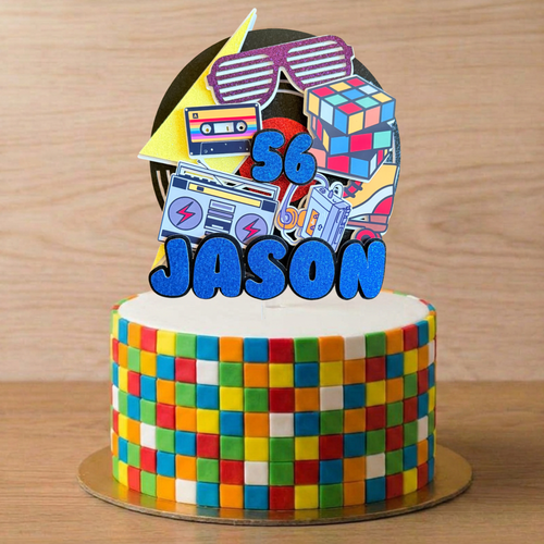 80s Retro Birthday Cake Topper | Personalised Name & Age
