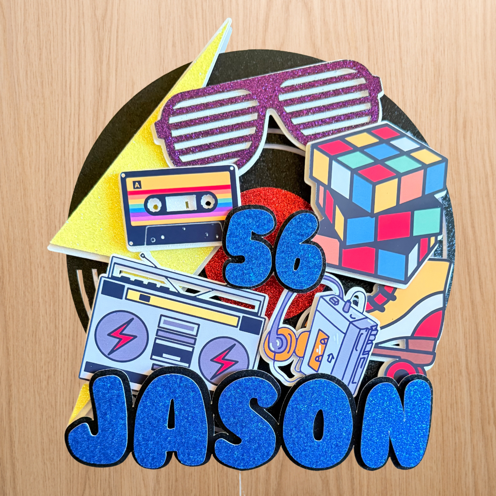 80s Retro Birthday Cake Topper | Personalised Name & Age