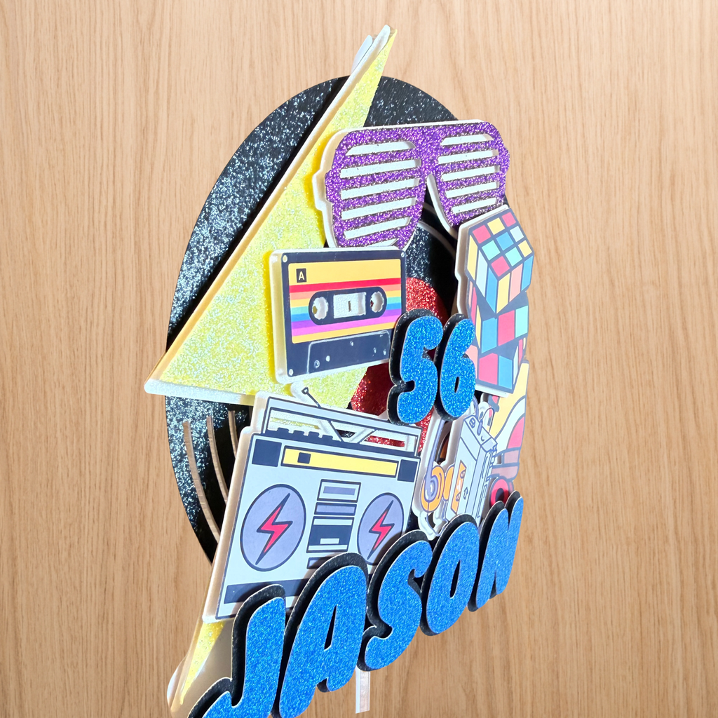 80s Retro Birthday Cake Topper | Personalised Name & Age
