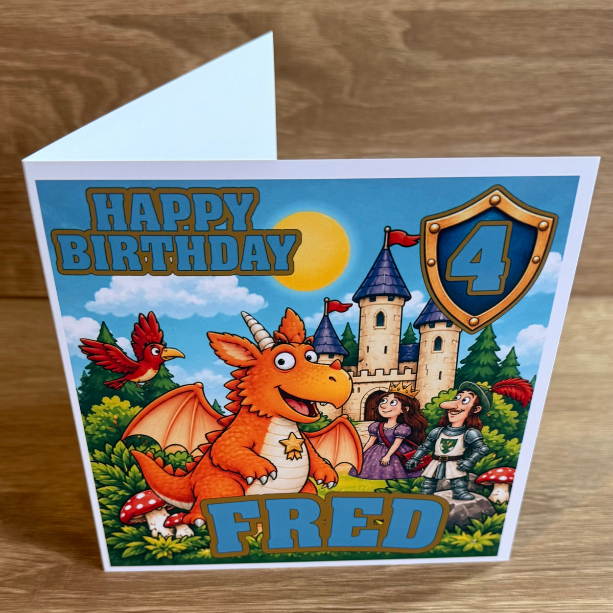 Zog Personalised Birthday Card – Dragon & Castle – Name & Age