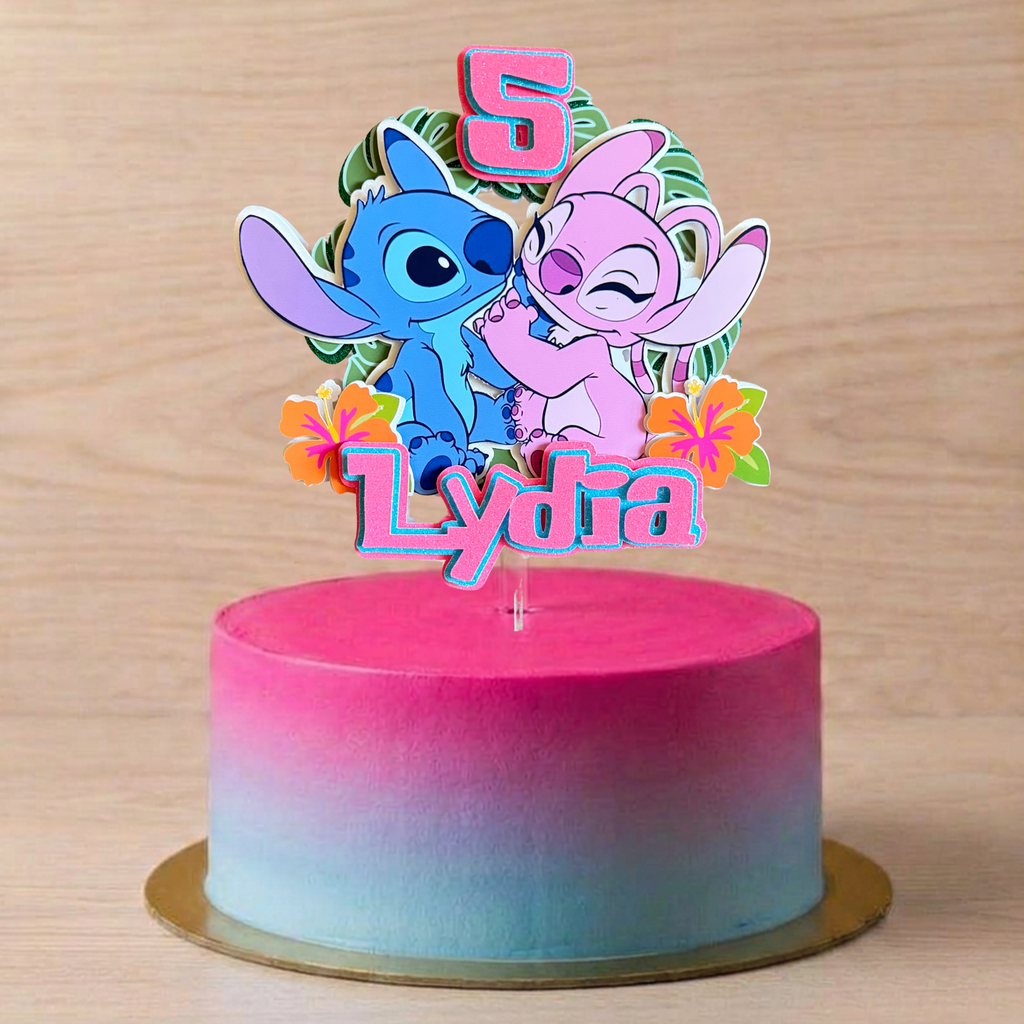 Stitch & Angel Inspired Personalised Cake Topper | Custom Name & Age Birthday Decoration