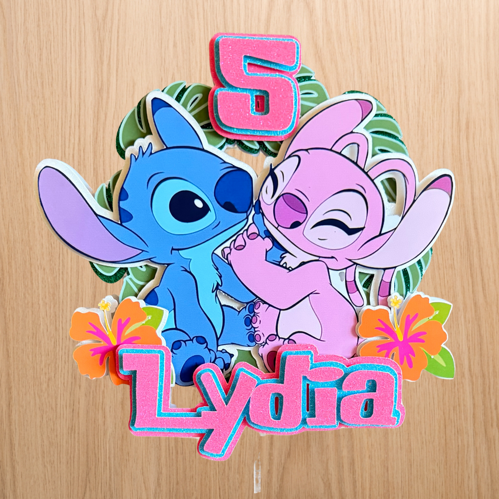 Stitch & Angel Inspired Personalised Cake Topper | Custom Name & Age Birthday Decoration