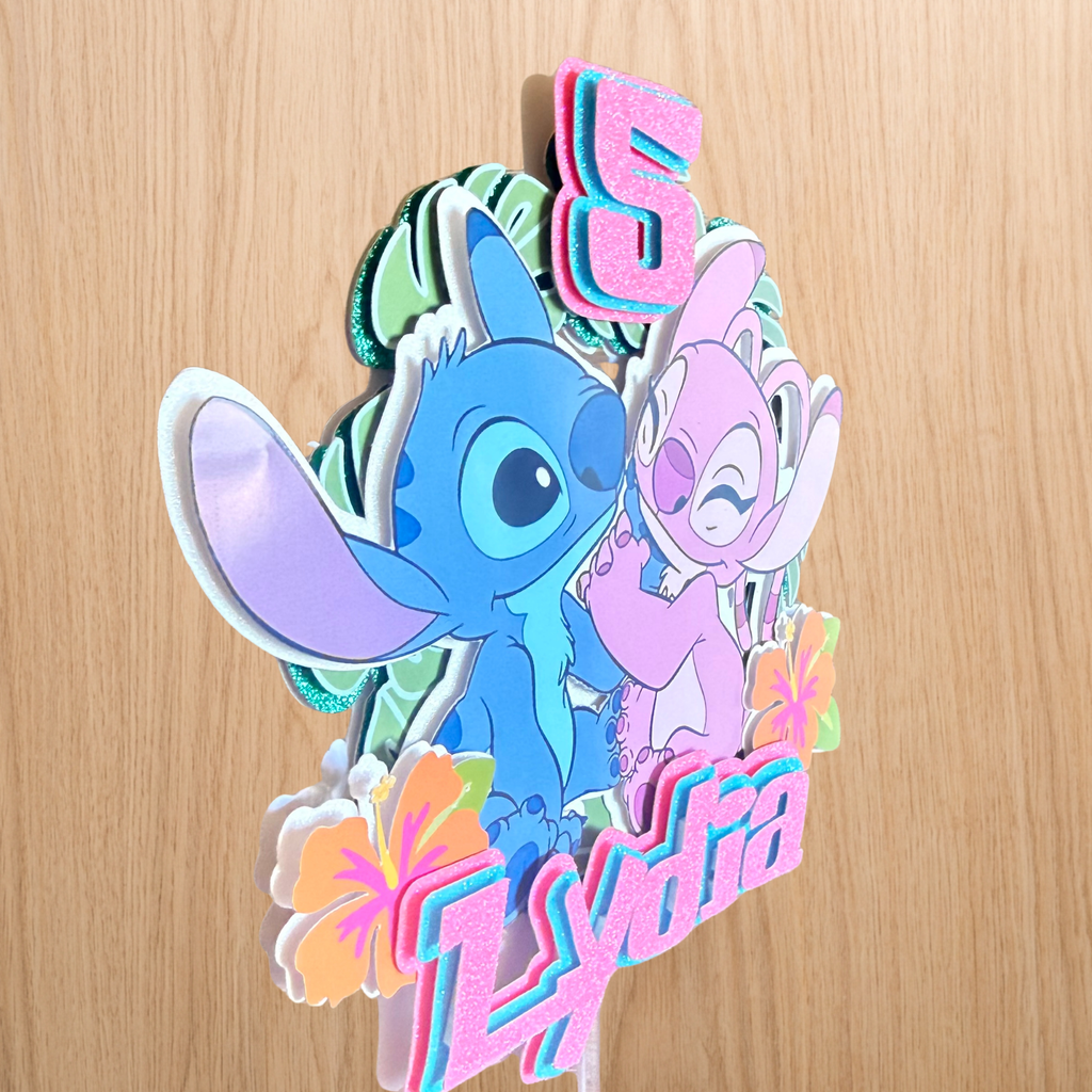 Stitch & Angel Inspired Personalised Cake Topper | Custom Name & Age Birthday Decoration