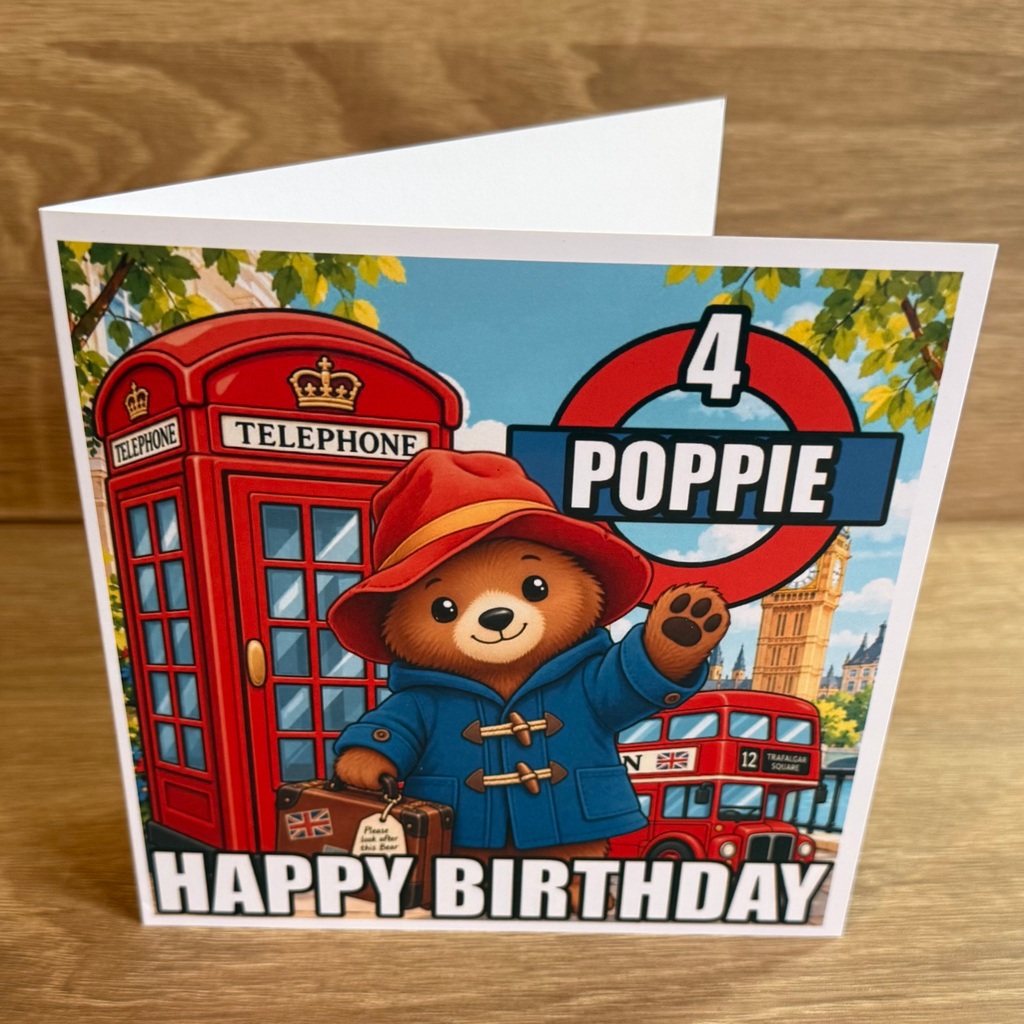 Paddington Bear Personalised Birthday Card – Name & Age – 6x6