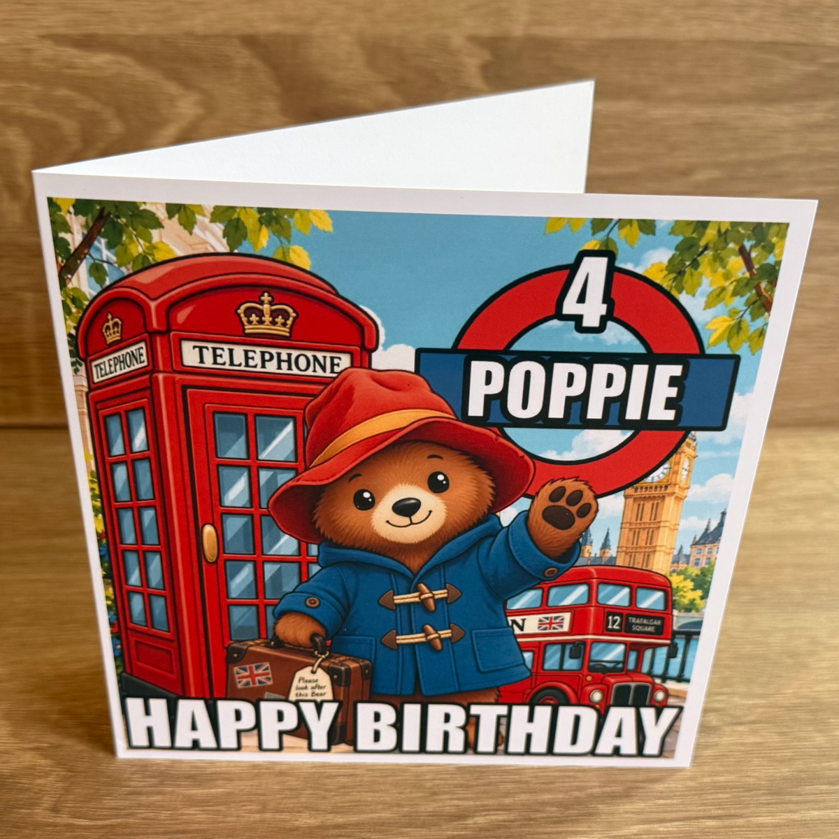 Paddington Bear Personalised Birthday Card – Name & Age – 6x6
