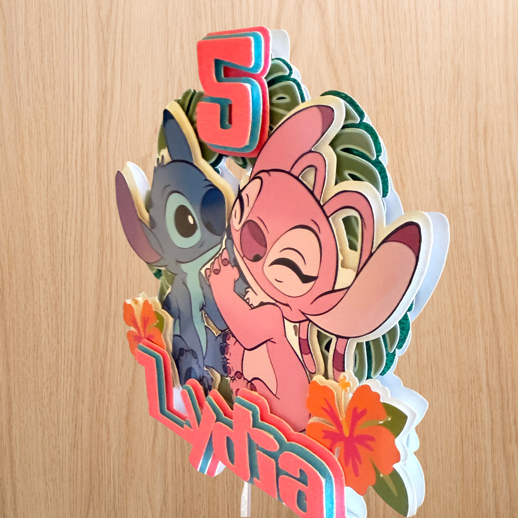 Stitch & Angel Inspired Personalised Cake Topper | Custom Name & Age Birthday Decoration