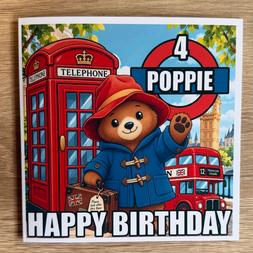 Paddington Bear Personalised Birthday Card – Name & Age – 6x6