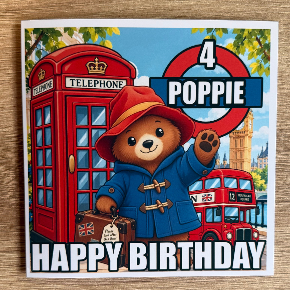 Paddington Bear Personalised Birthday Card – Name & Age – 6x6