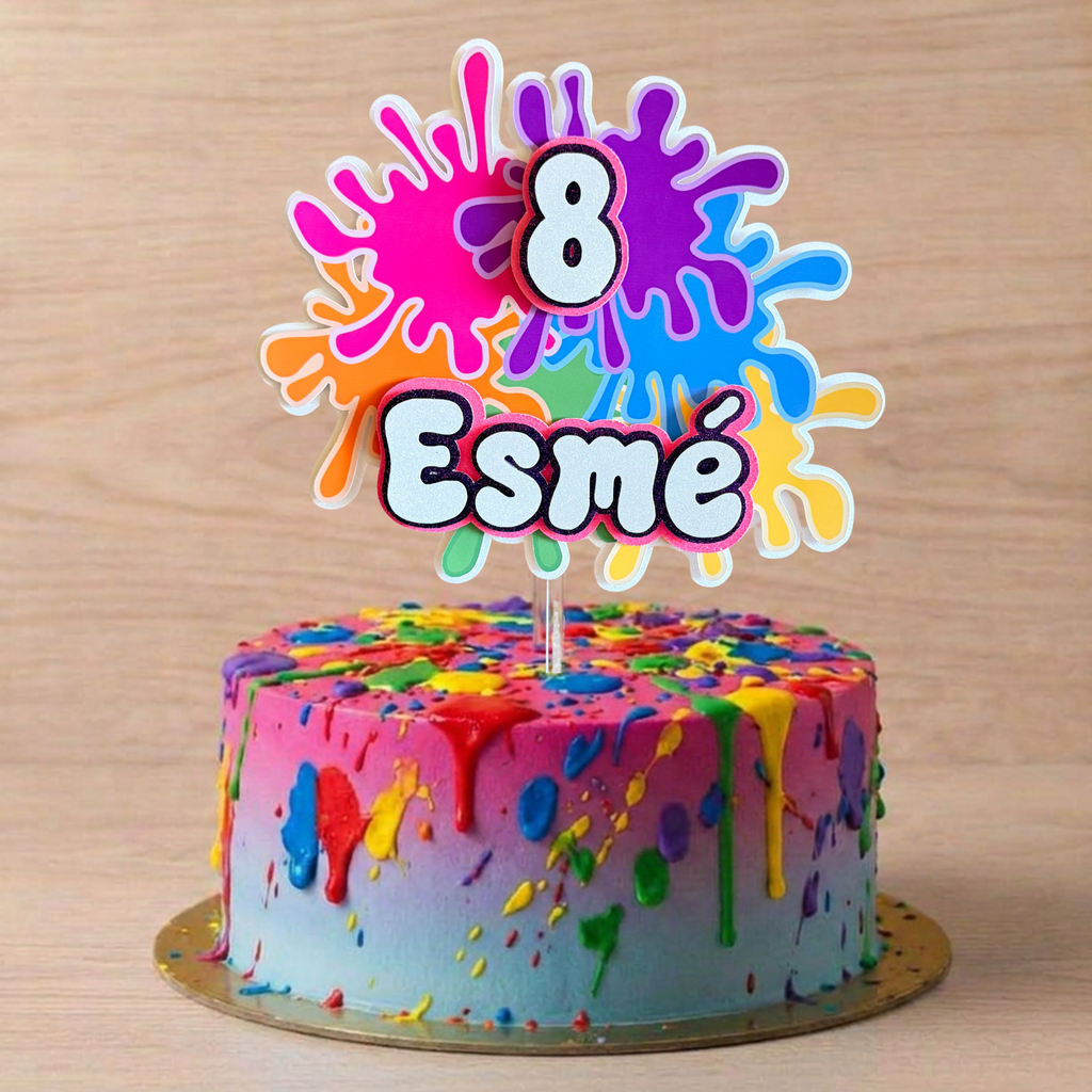 Paint Splash Personalised Cake Topper | Custom Name & Age