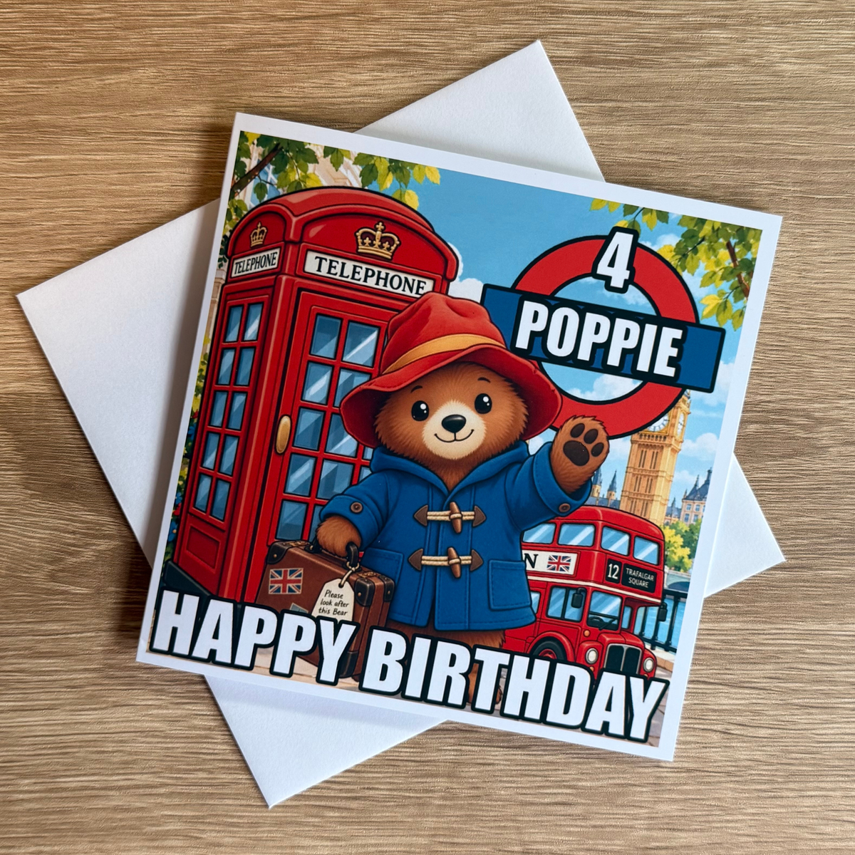 Paddington Bear Personalised Birthday Card – Name & Age – 6x6