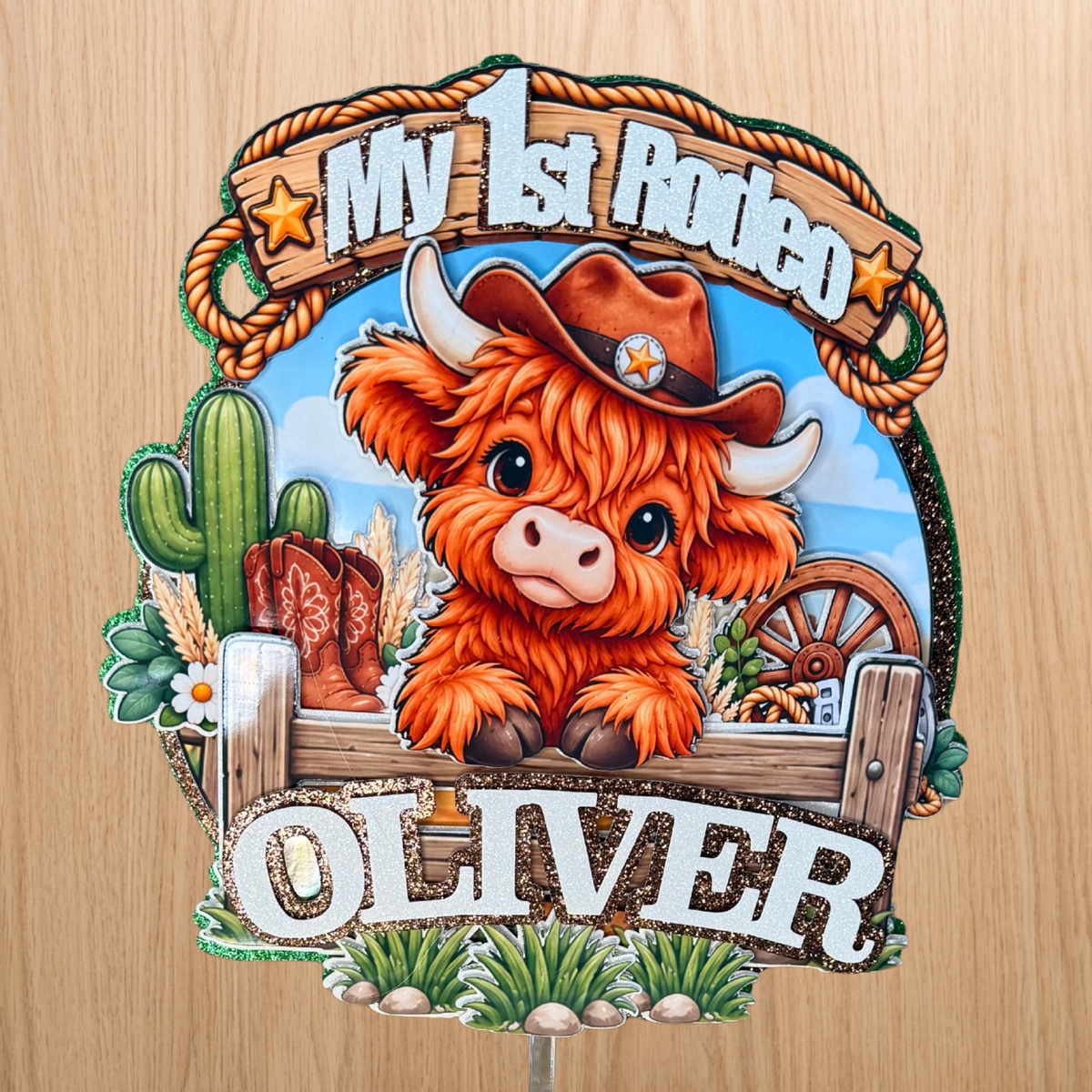 Highland Cow 1st Birthday Cake Topper – My 1st Rodeo