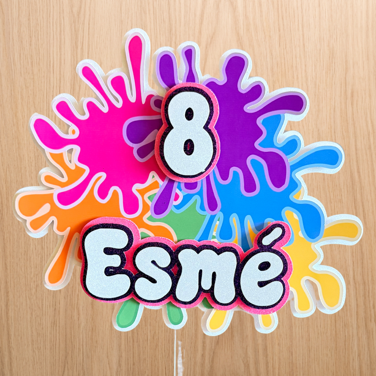 Paint Splash Personalised Cake Topper | Custom Name & Age