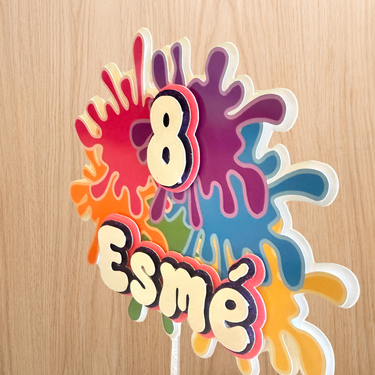 Paint Splash Personalised Cake Topper | Custom Name & Age