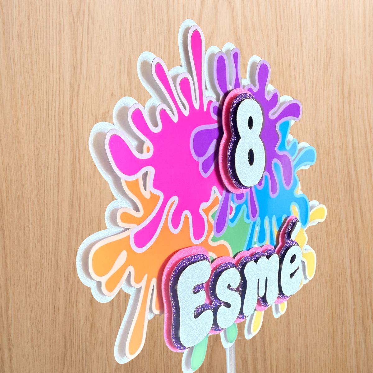 Paint Splash Personalised Cake Topper | Custom Name & Age