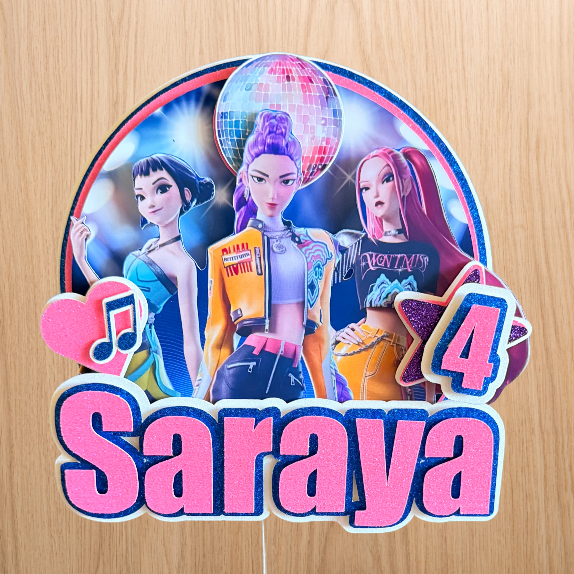 K-Pop Demon Hunters Inspired Cake Topper | Personalised Name & Age Birthday Decoration