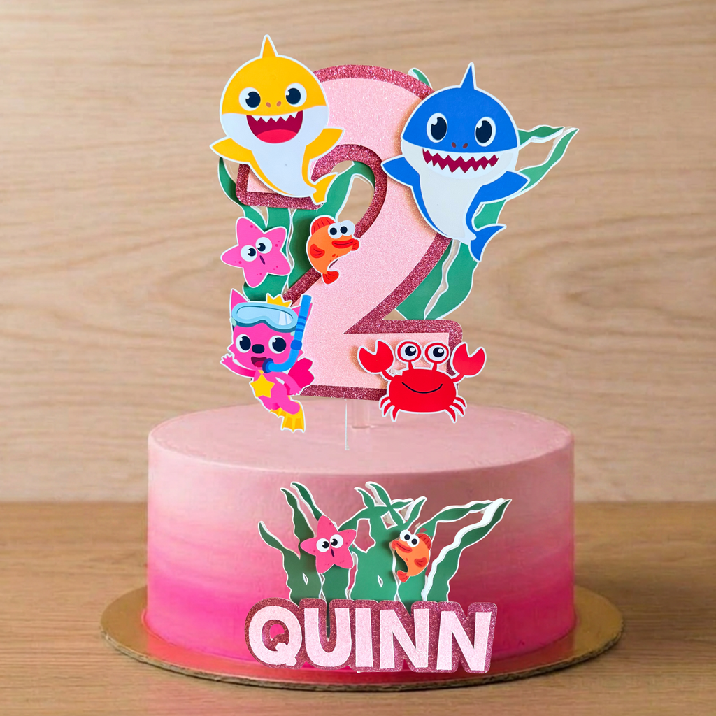 Baby Shark Personalised Cake Topper Set | Custom Name & Age Birthday Decoration