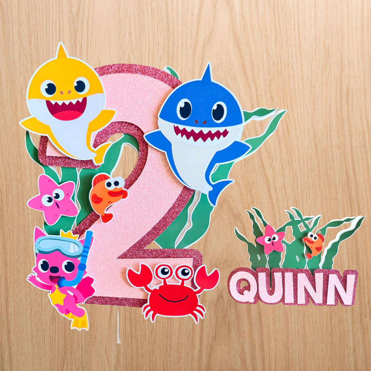 Baby Shark Personalised Cake Topper Set | Custom Name & Age Birthday Decoration