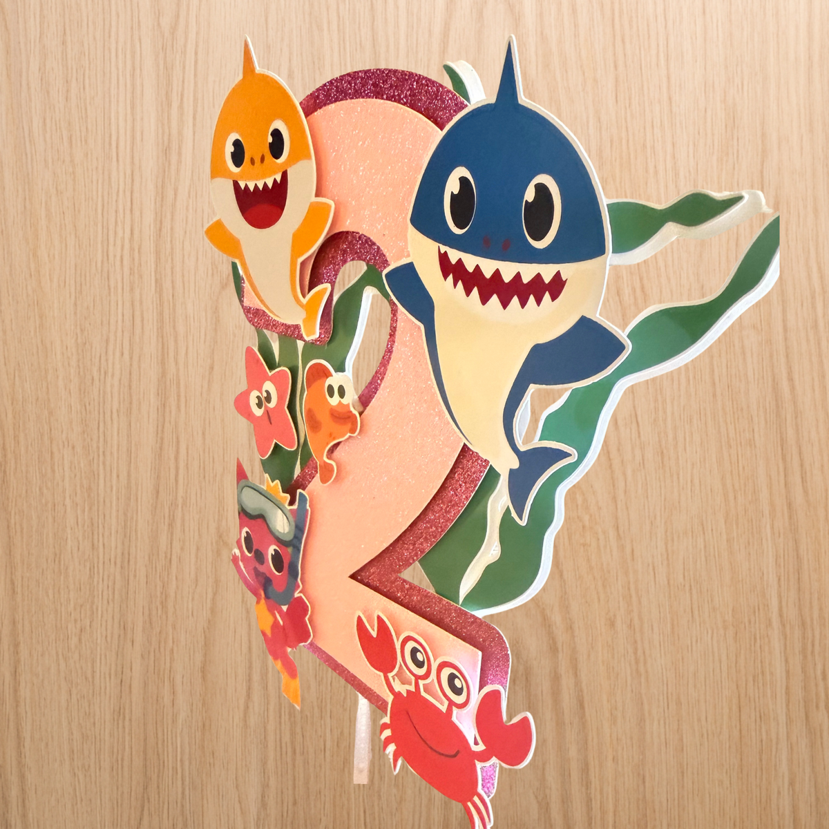 Baby Shark Personalised Cake Topper Set | Custom Name & Age Birthday Decoration