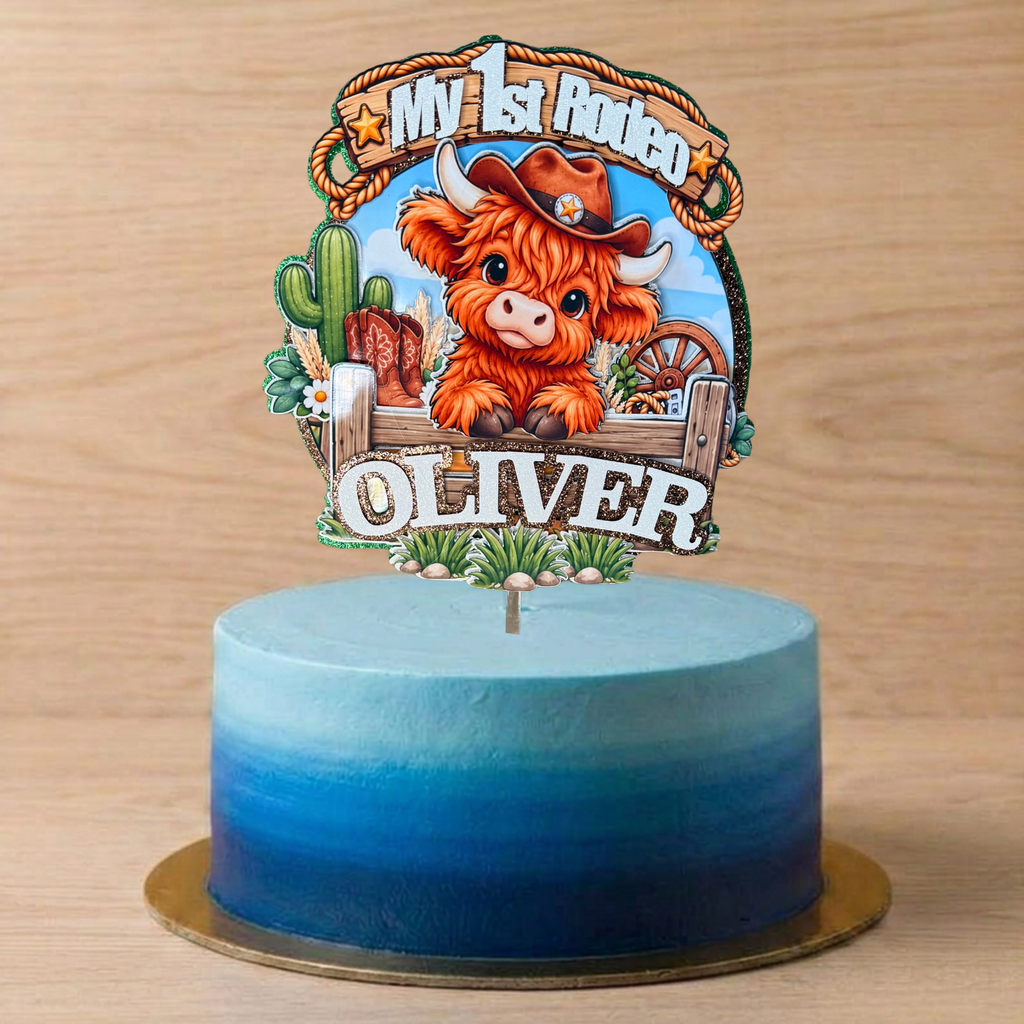 Highland Cow 1st Birthday Cake Topper – My 1st Rodeo