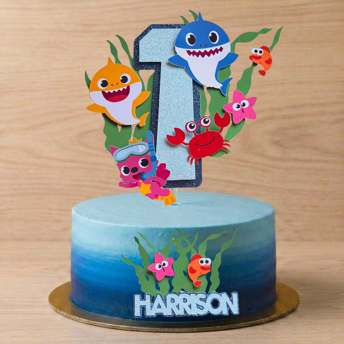 Baby Shark Personalised Cake Topper Set | Custom Name & Age Birthday Decoration