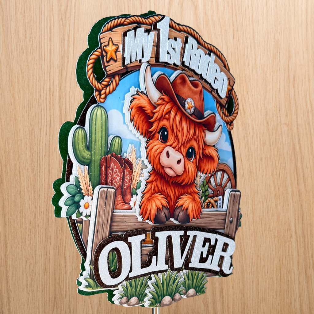 Highland Cow 1st Birthday Cake Topper – My 1st Rodeo