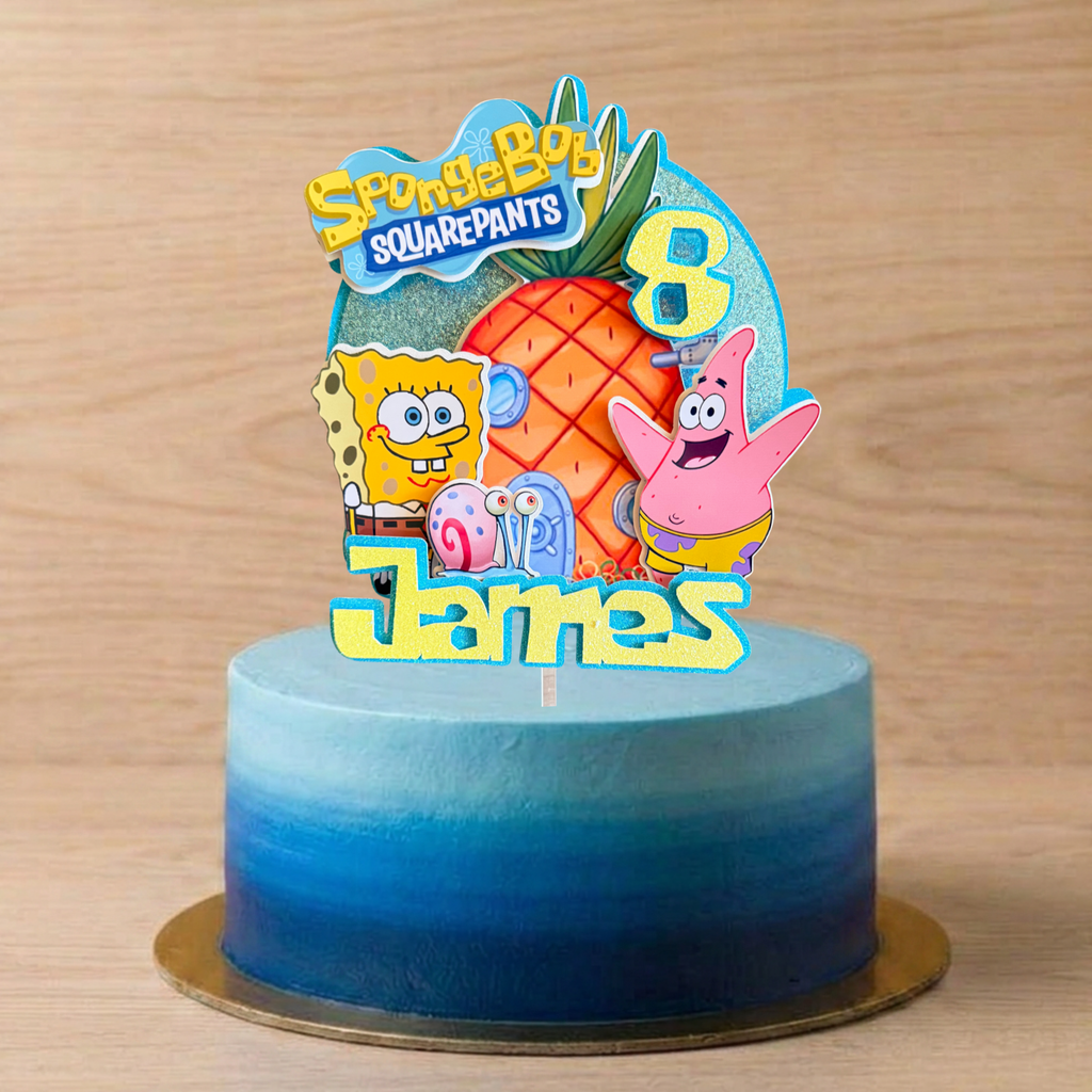 SpongeBob SquarePants Cake Topper | Personalised Name & Age Birthday Decoration