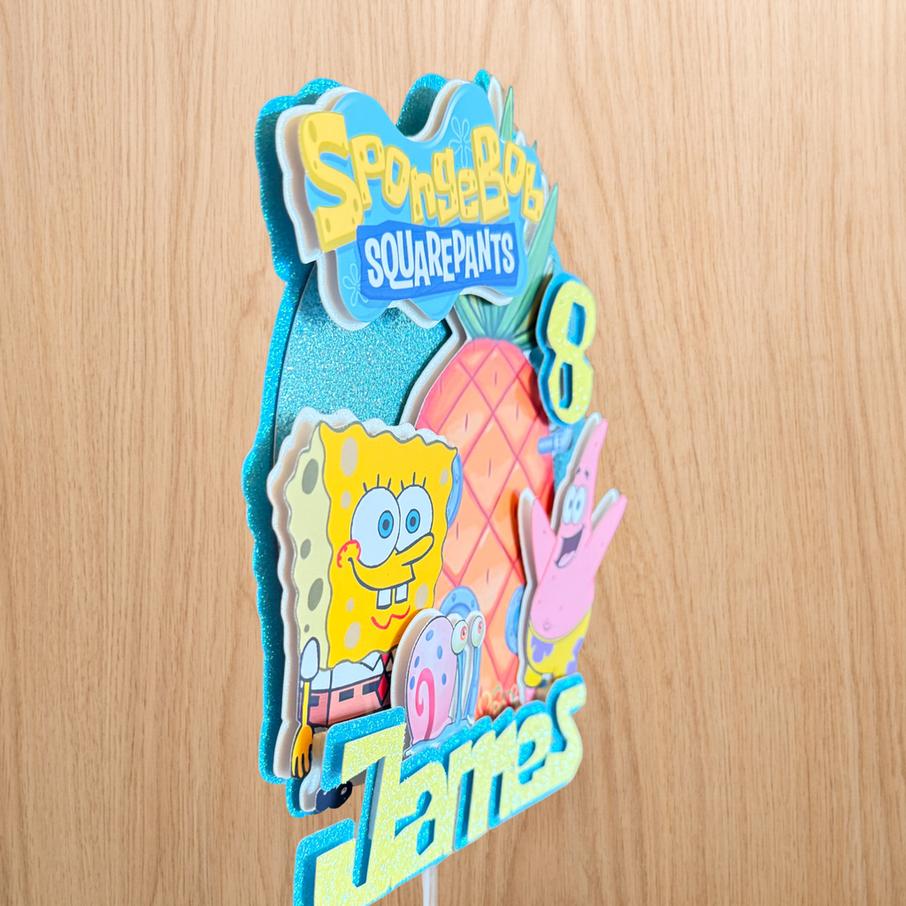 SpongeBob SquarePants Cake Topper | Personalised Name & Age Birthday Decoration