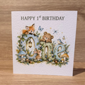 Woodland Animals 1st Birthday Card – Watercolour ONE – 6x6
