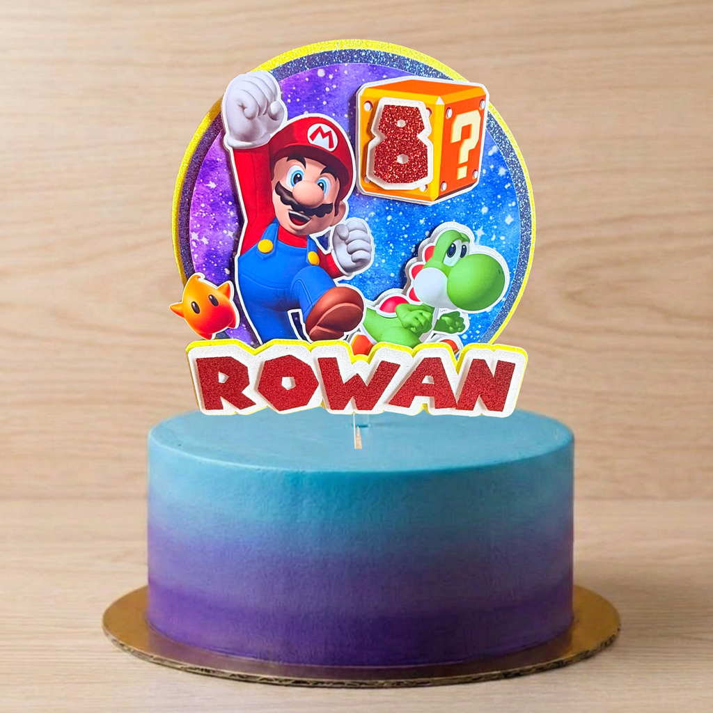 Super Mario & Yoshi Cake Topper | Personalised Name & Age Birthday Decoration