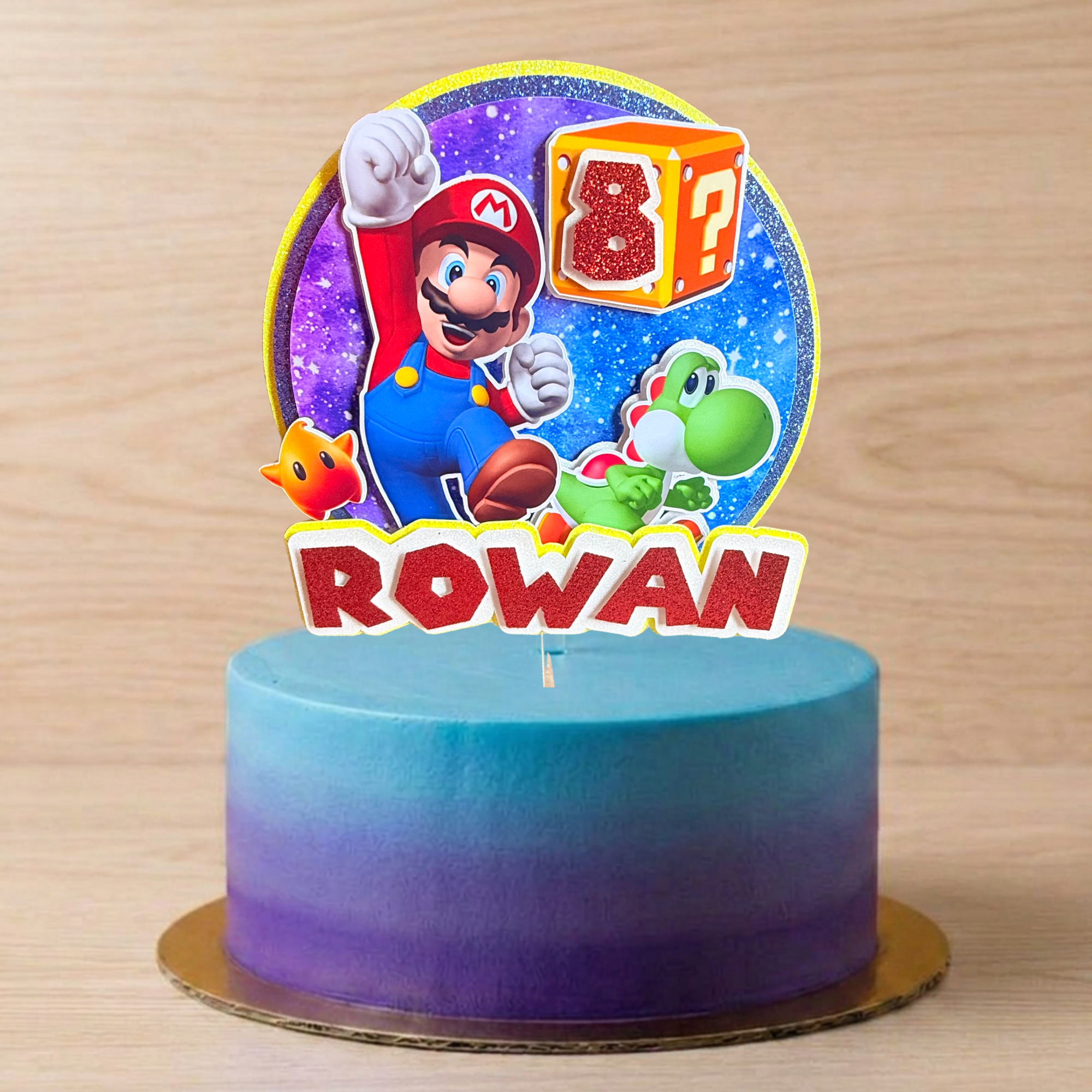 Super Mario & Yoshi Cake Topper | Personalised Name & Age Birthday Decoration
