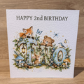 Woodland Animals 2nd Birthday Card – Watercolour TWO – 6x6