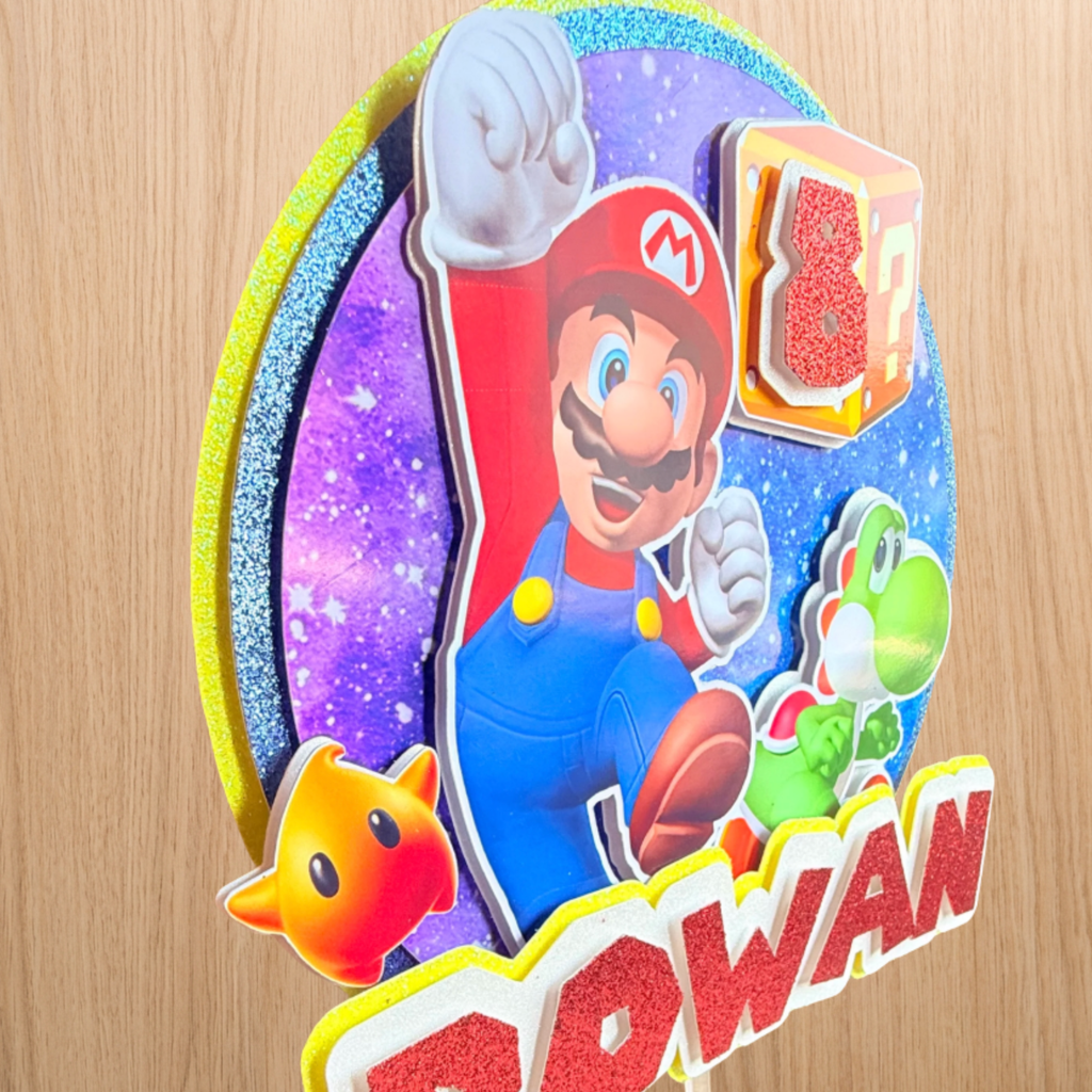Super Mario & Yoshi Cake Topper | Personalised Name & Age Birthday Decoration