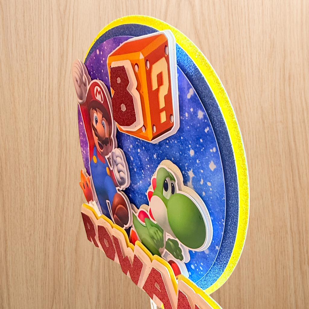 Super Mario & Yoshi Cake Topper | Personalised Name & Age Birthday Decoration