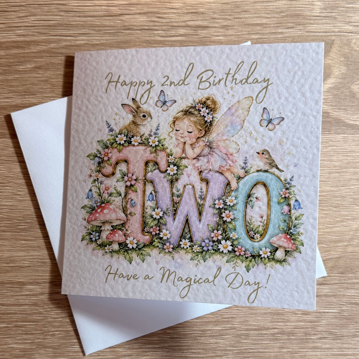 Fairy Garden 2nd Birthday Card – Watercolour Fairy & Flowers – 6x6