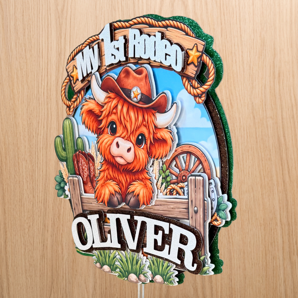 Highland Cow 1st Birthday Cake Topper – My 1st Rodeo
