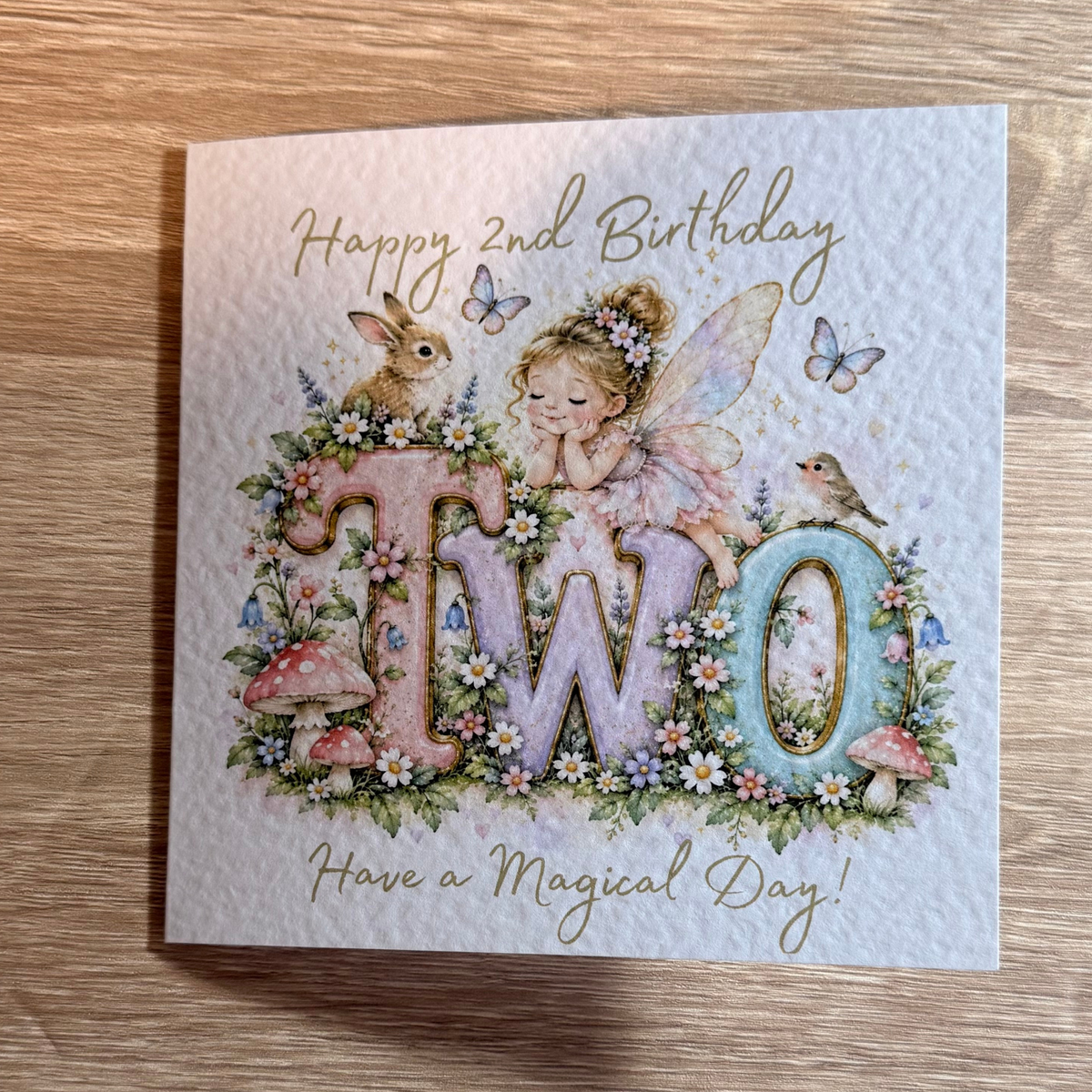 Fairy Garden 2nd Birthday Card – Watercolour Fairy & Flowers – 6x6