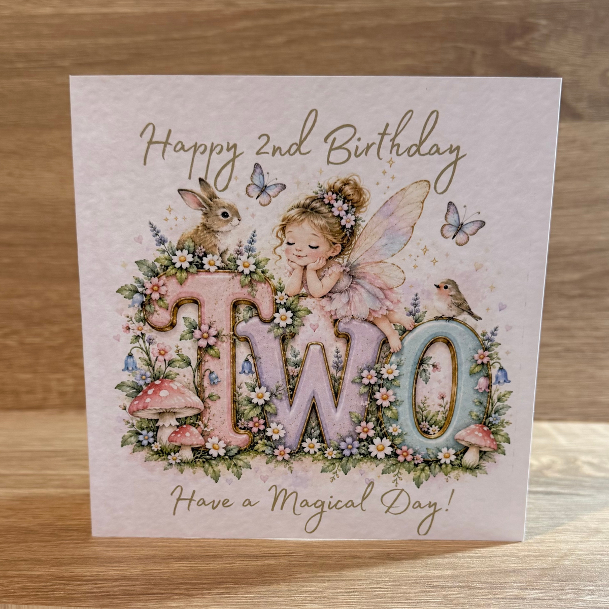 Fairy Garden 2nd Birthday Card – Watercolour Fairy & Flowers – 6x6