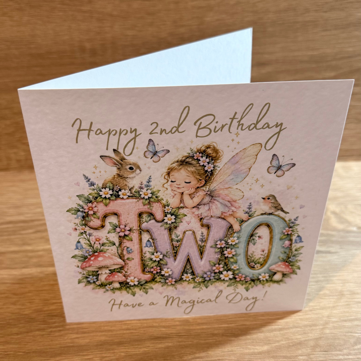 Fairy Garden 2nd Birthday Card – Watercolour Fairy & Flowers – 6x6