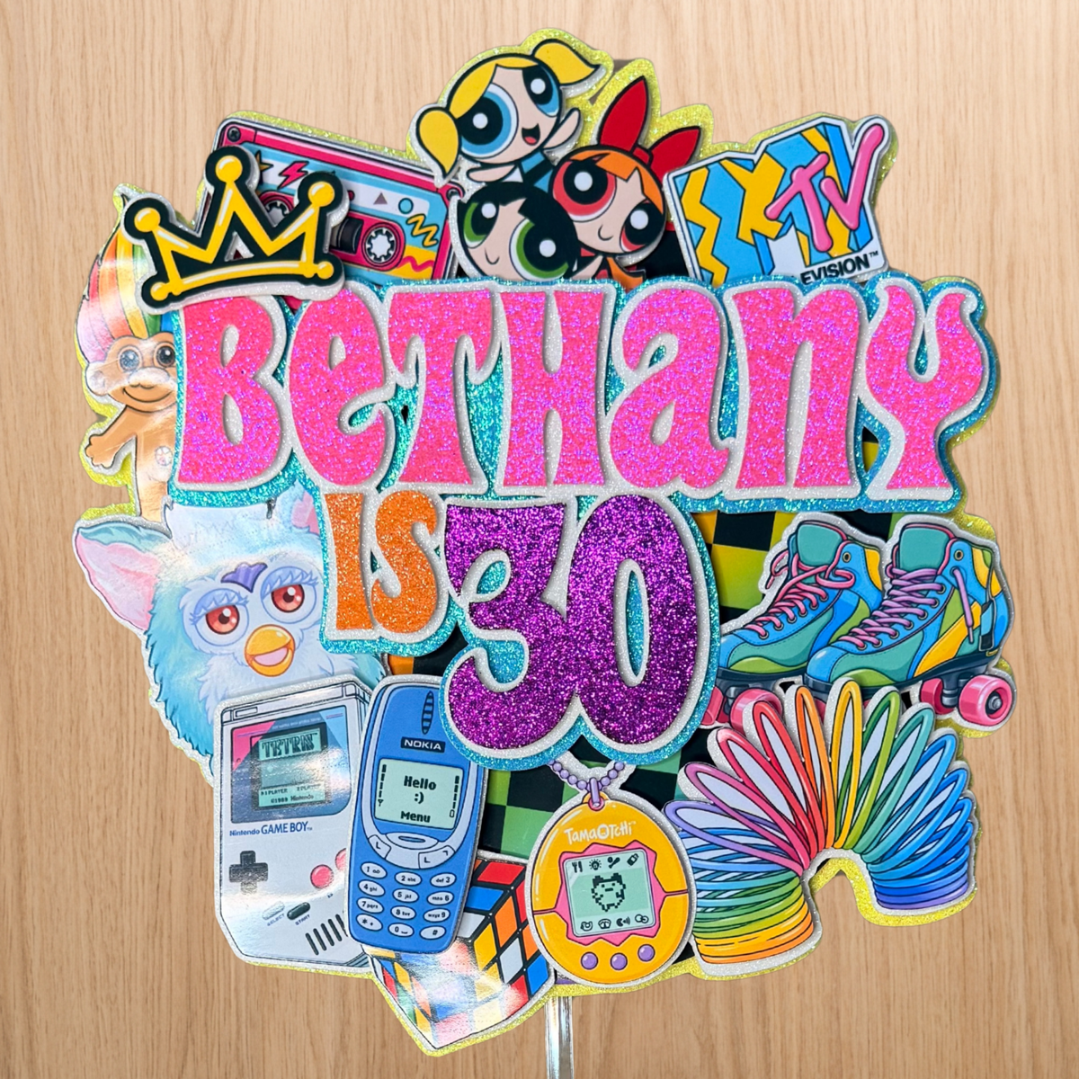 90s Nostalgia Birthday Cake Topper | Personalised Name & Age