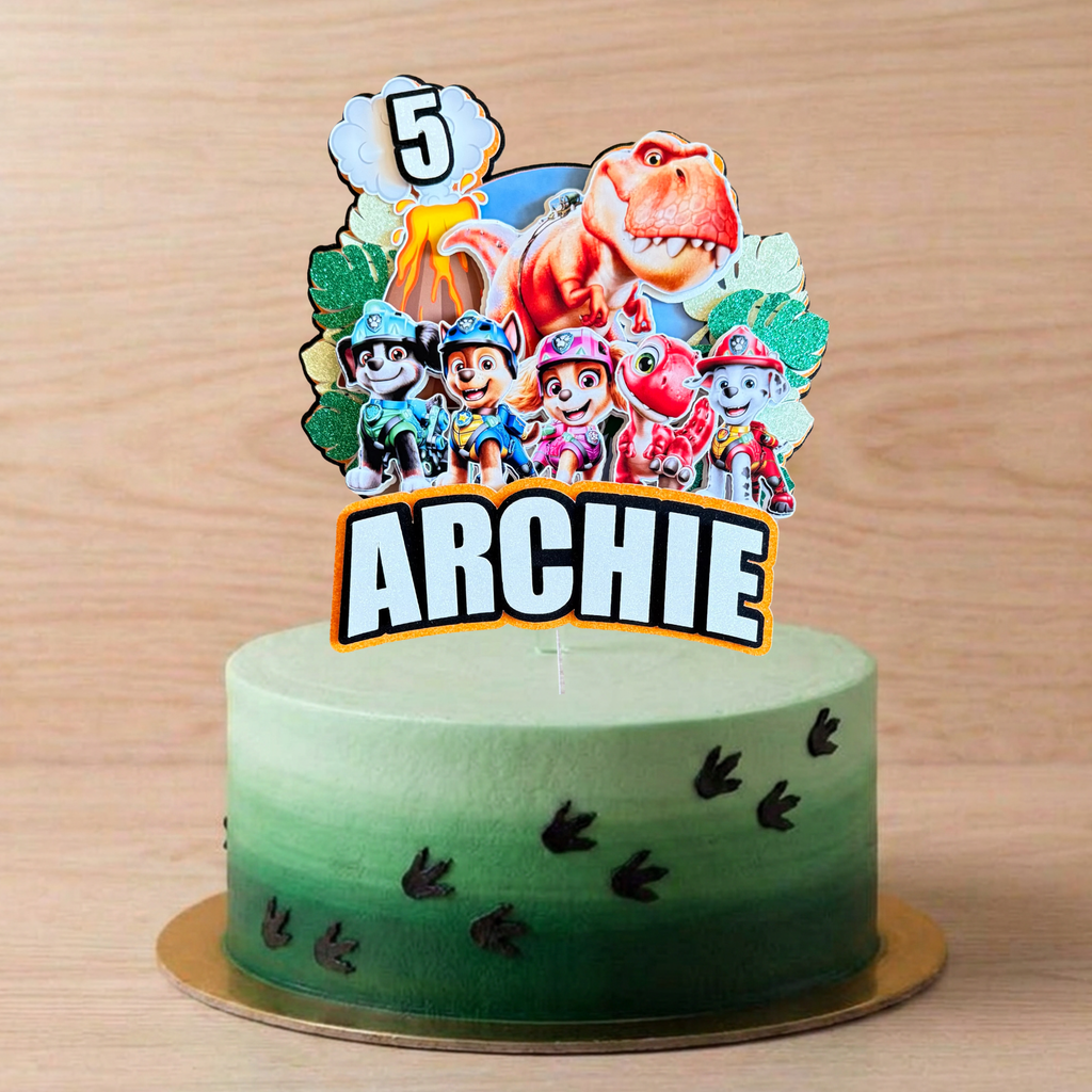 Paw Patrol: The Dino Movie Cake Topper | Personalised Name & Age Birthday Decoration