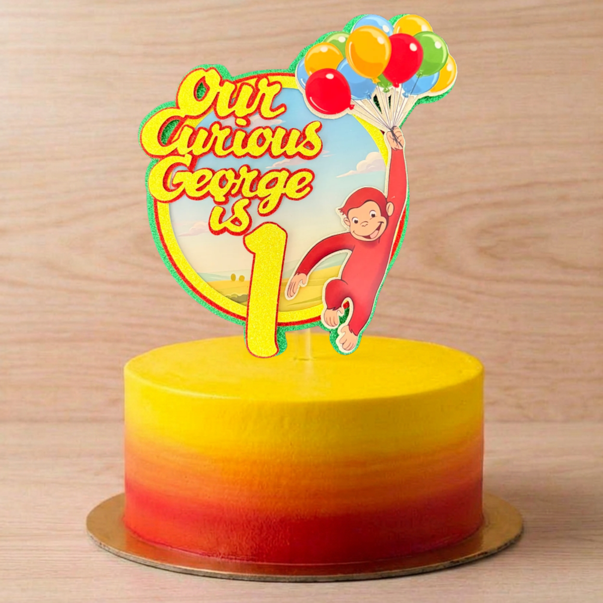 Curious George Cake Topper | Personalised Name & Age Birthday Decoration