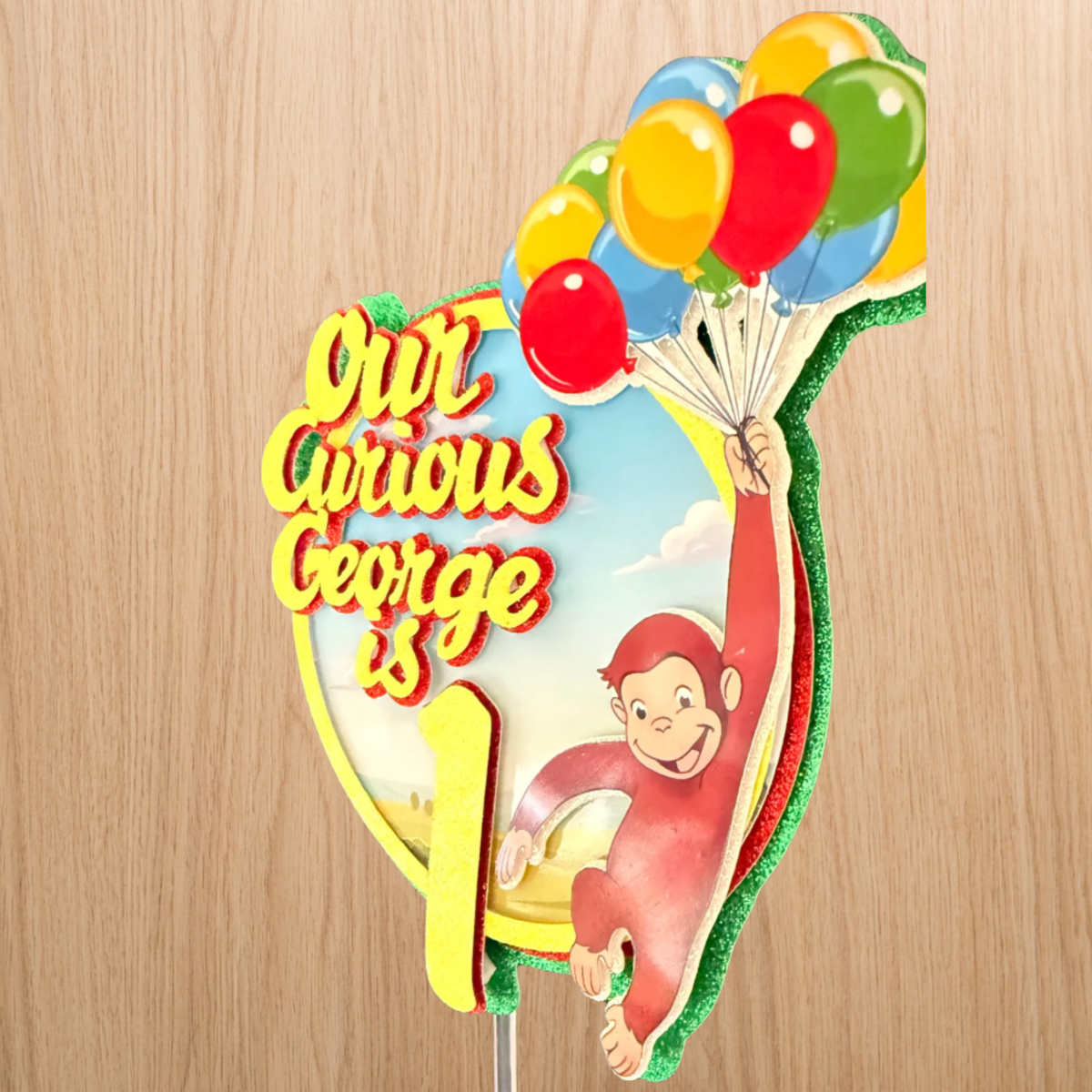 Curious George Cake Topper | Personalised Name & Age Birthday Decoration