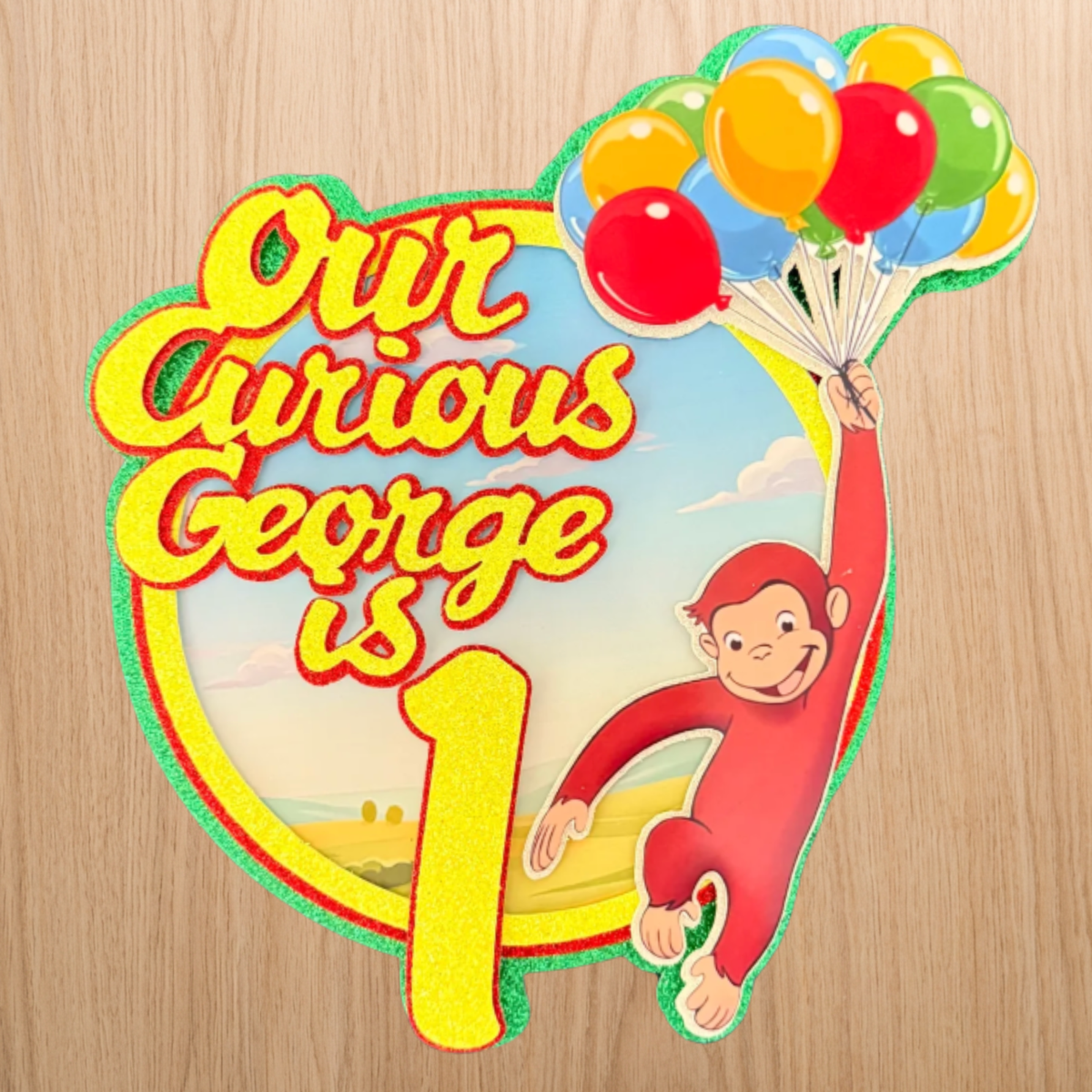 Curious George Cake Topper | Personalised Name & Age Birthday Decoration