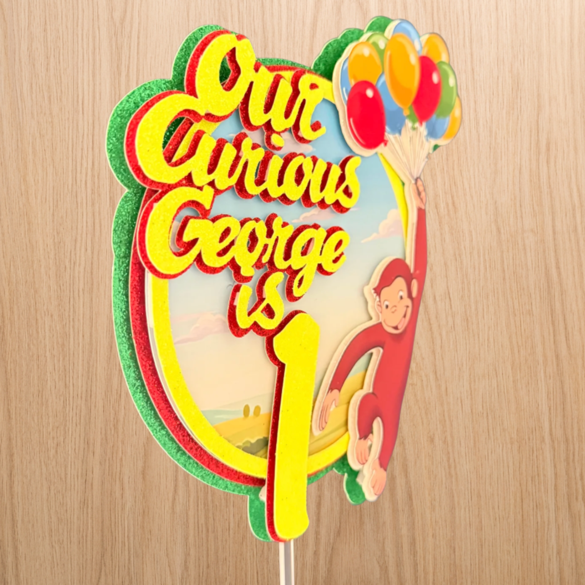 Curious George Cake Topper | Personalised Name & Age Birthday Decoration