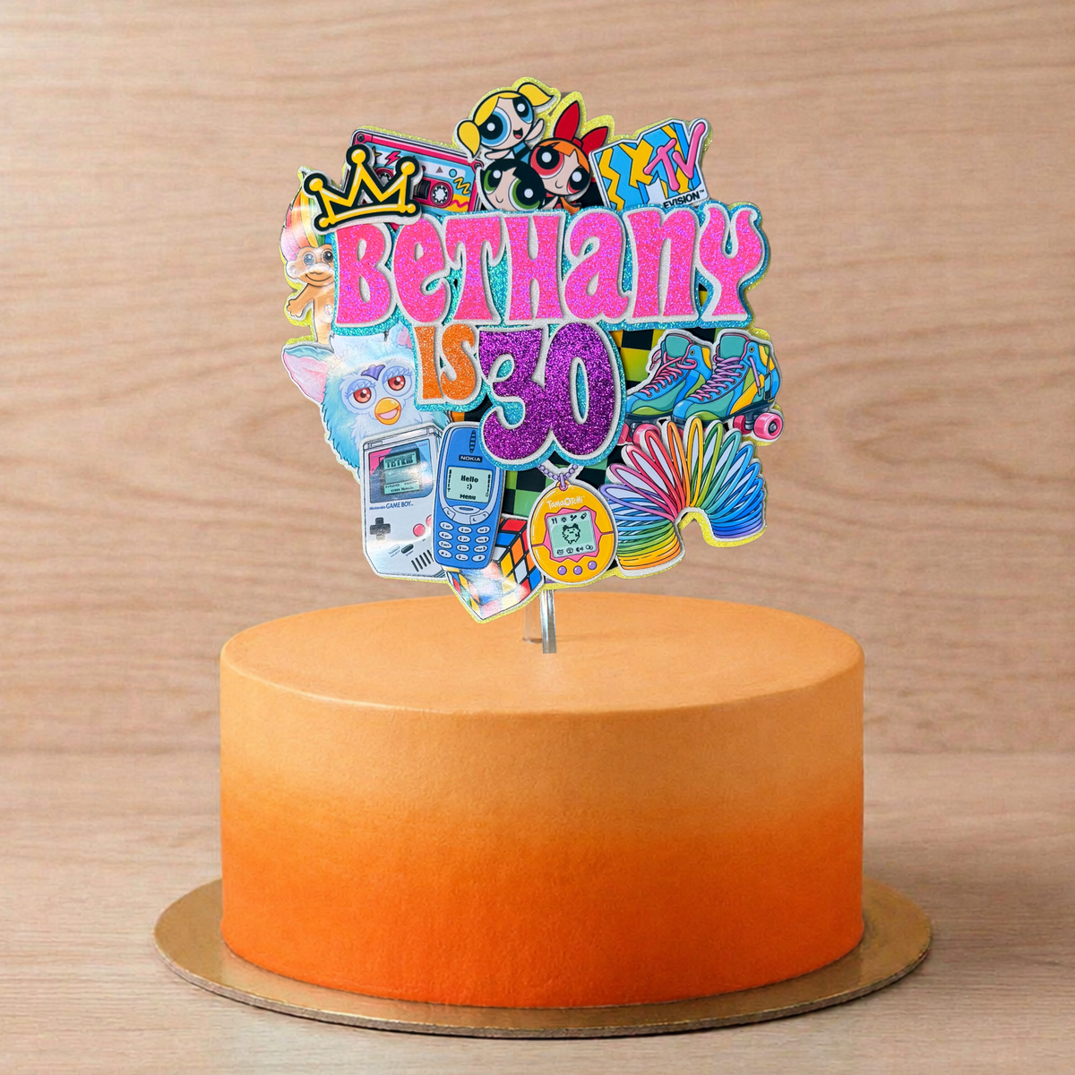90s Nostalgia Birthday Cake Topper | Personalised Name & Age